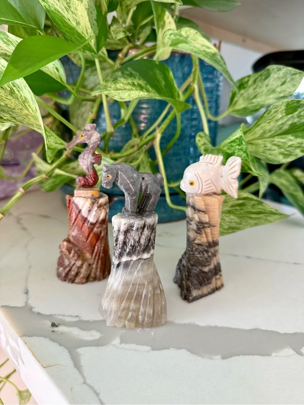 Seahorse figurine on Calcite